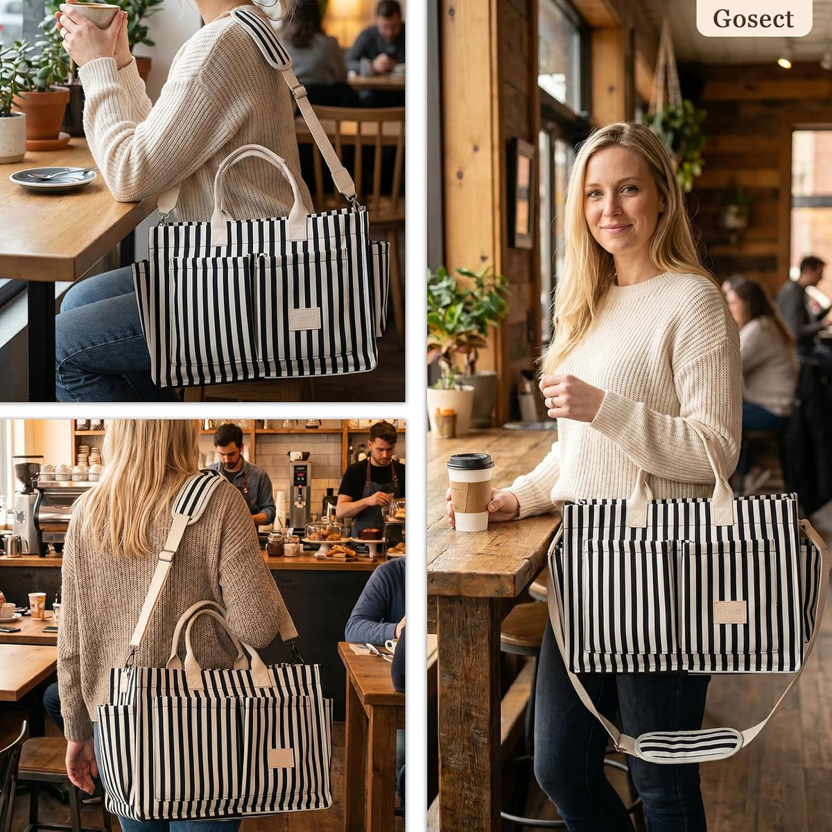Women’s Canvas Multi-Pocket Tote Bag, Convertible Laptop Work Crossbody Shoulder Bag for Travel, Nurses & Teachers