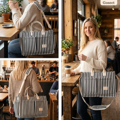 Women’s Canvas Multi-Pocket Tote Bag, Convertible Laptop Work Crossbody Shoulder Bag for Travel, Nurses & Teachers