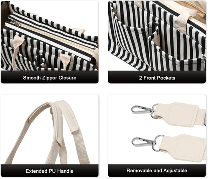 Women’s Canvas Multi-Pocket Tote Bag, Convertible Laptop Work Crossbody Shoulder Bag for Travel, Nurses & Teachers