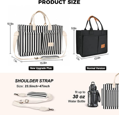 Women’s Canvas Multi-Pocket Tote Bag, Convertible Laptop Work Crossbody Shoulder Bag for Travel, Nurses & Teachers