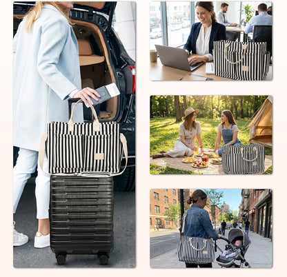 Women’s Canvas Multi-Pocket Tote Bag, Convertible Laptop Work Crossbody Shoulder Bag for Travel, Nurses & Teachers