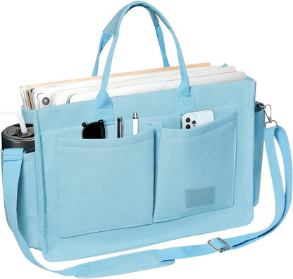 Women’s Canvas Multi-Pocket Tote Bag, Convertible Laptop Work Crossbody Shoulder Bag for Travel, Nurses & Teachers