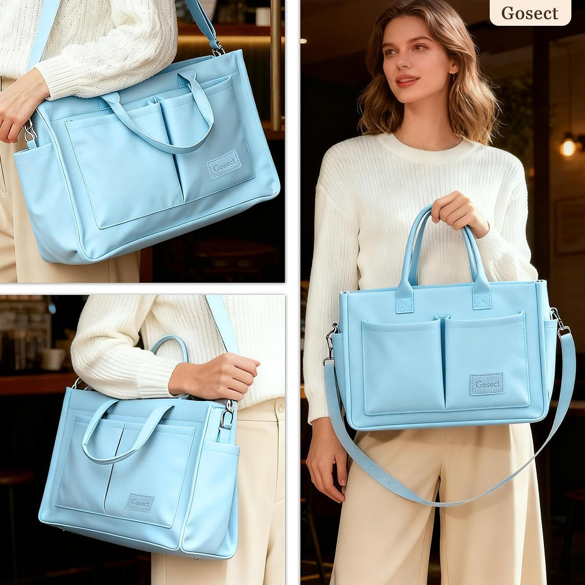 Women’s Canvas Multi-Pocket Tote Bag, Convertible Laptop Work Crossbody Shoulder Bag for Travel, Nurses & Teachers