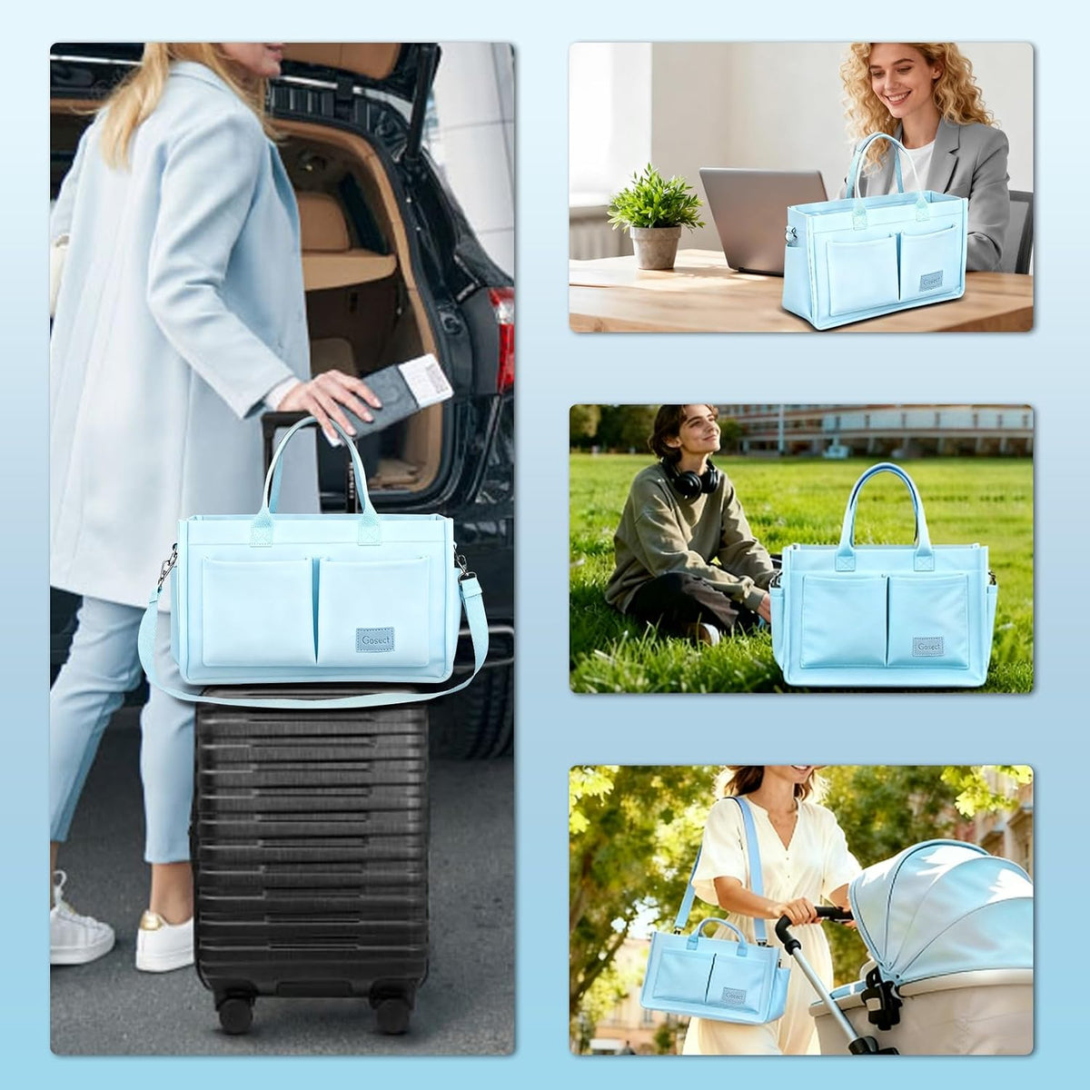 Women’s Canvas Multi-Pocket Tote Bag, Convertible Laptop Work Crossbody Shoulder Bag for Travel, Nurses & Teachers