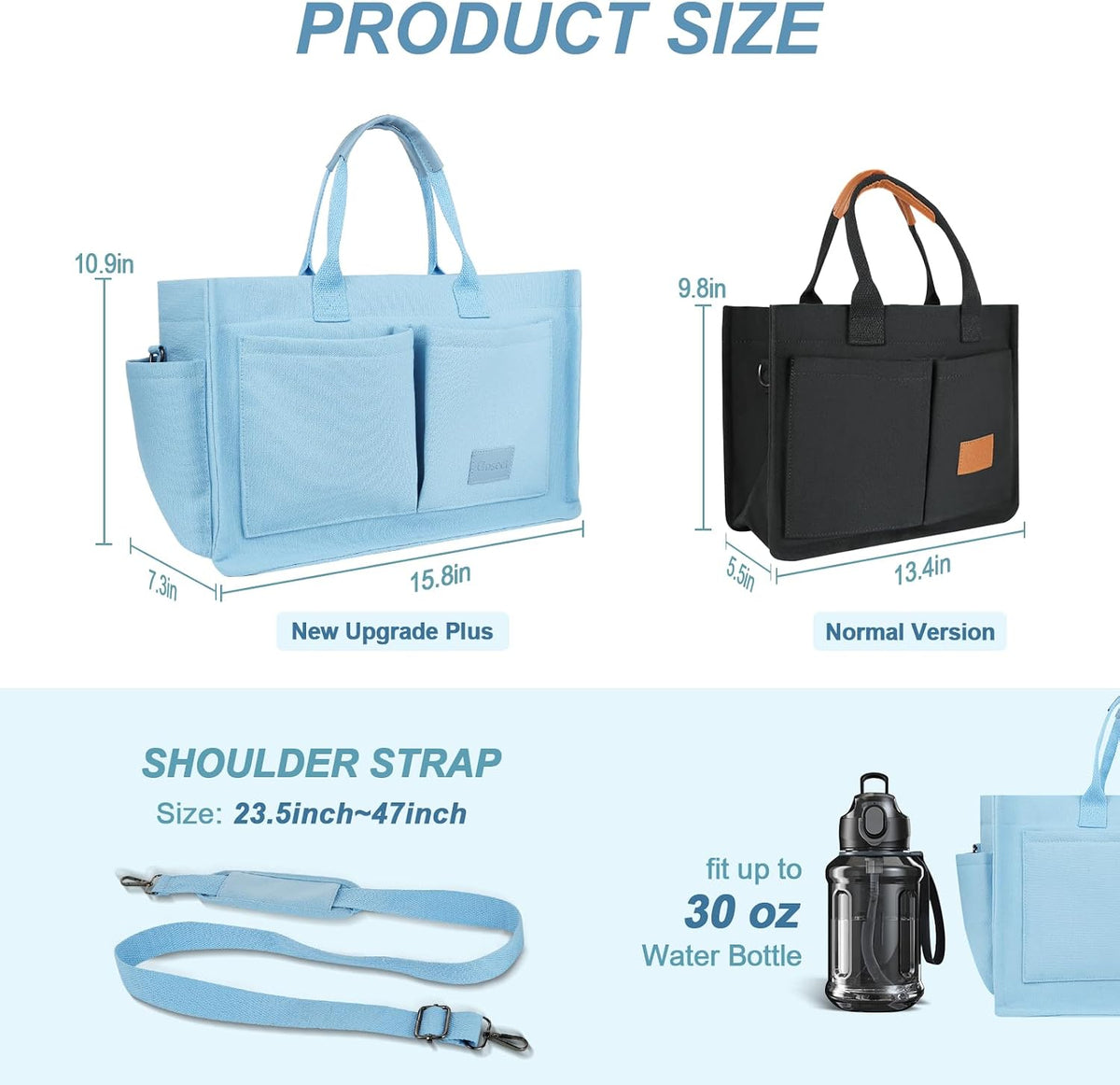 Women’s Canvas Multi-Pocket Tote Bag, Convertible Laptop Work Crossbody Shoulder Bag for Travel, Nurses & Teachers