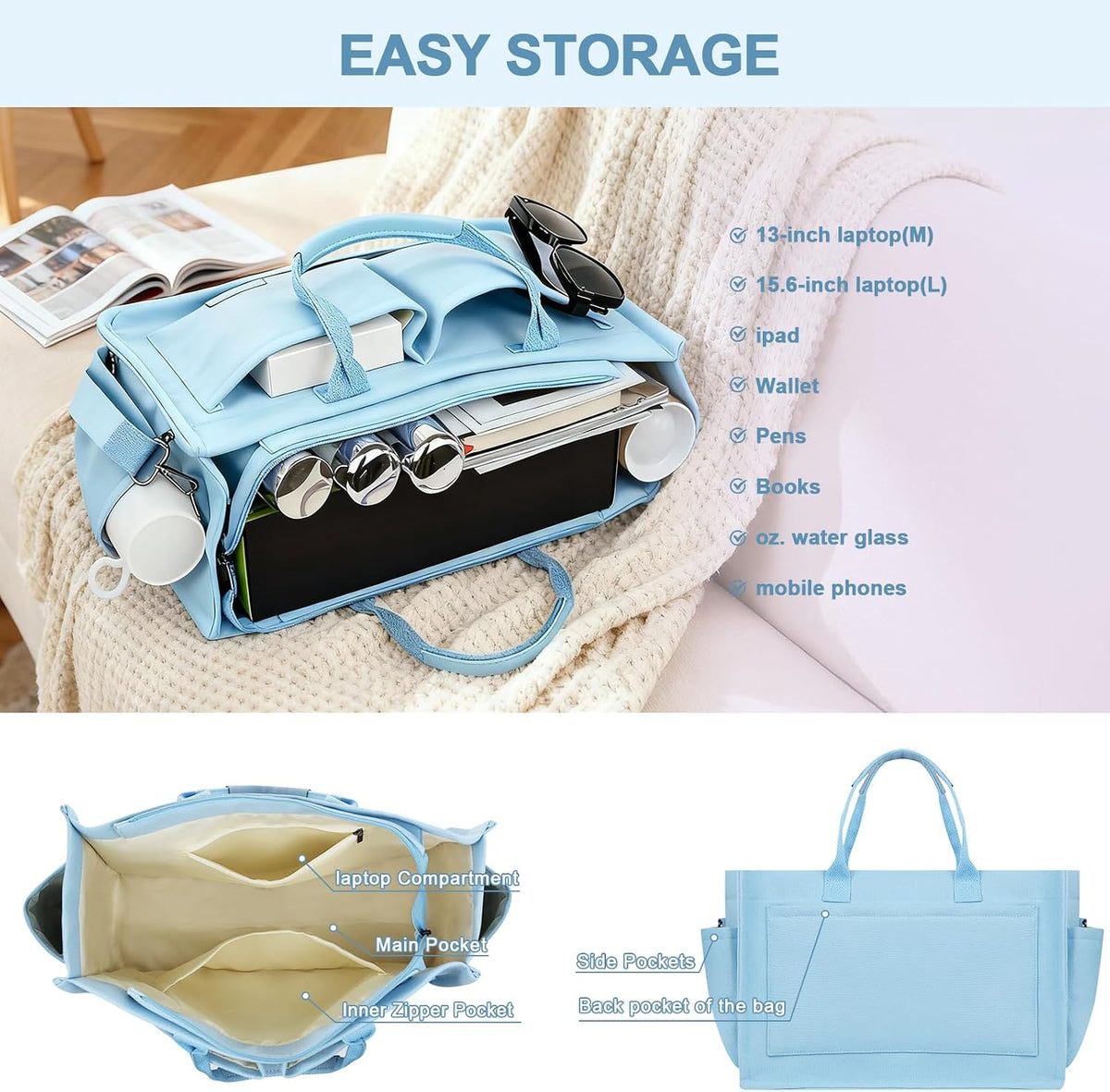 Women’s Canvas Multi-Pocket Tote Bag, Convertible Laptop Work Crossbody Shoulder Bag for Travel, Nurses & Teachers