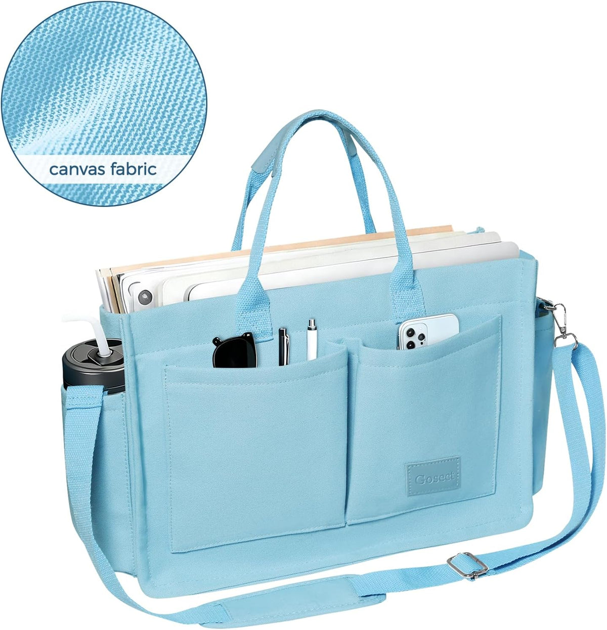 Women’s Canvas Multi-Pocket Tote Bag, Convertible Laptop Work Crossbody Shoulder Bag for Travel, Nurses & Teachers