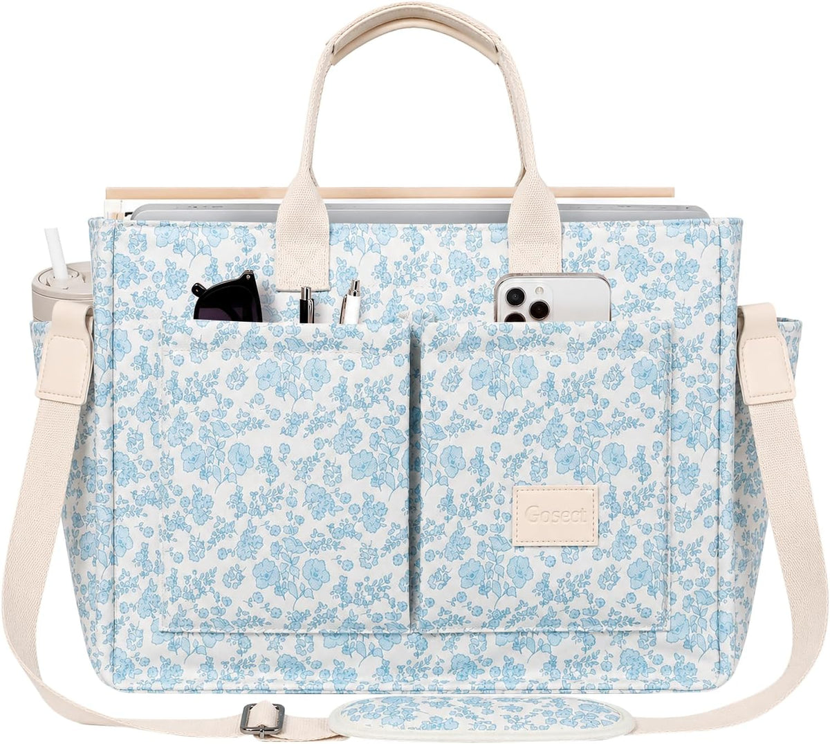Women’s Canvas Multi-Pocket Tote Bag, Convertible Laptop Work Crossbody Shoulder Bag for Travel, Nurses & Teachers