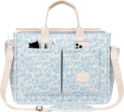 Women’s Canvas Multi-Pocket Tote Bag, Convertible Laptop Work Crossbody Shoulder Bag for Travel, Nurses & Teachers