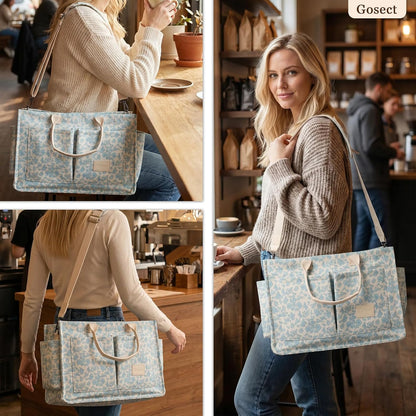 Women’s Canvas Multi-Pocket Tote Bag, Convertible Laptop Work Crossbody Shoulder Bag for Travel, Nurses & Teachers