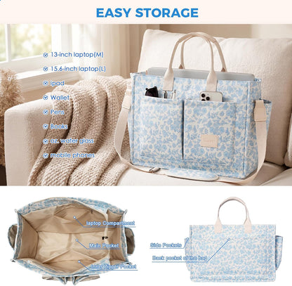 Women’s Canvas Multi-Pocket Tote Bag, Convertible Laptop Work Crossbody Shoulder Bag for Travel, Nurses & Teachers