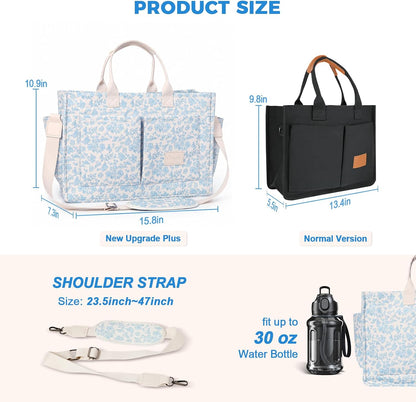 Women’s Canvas Multi-Pocket Tote Bag, Convertible Laptop Work Crossbody Shoulder Bag for Travel, Nurses & Teachers