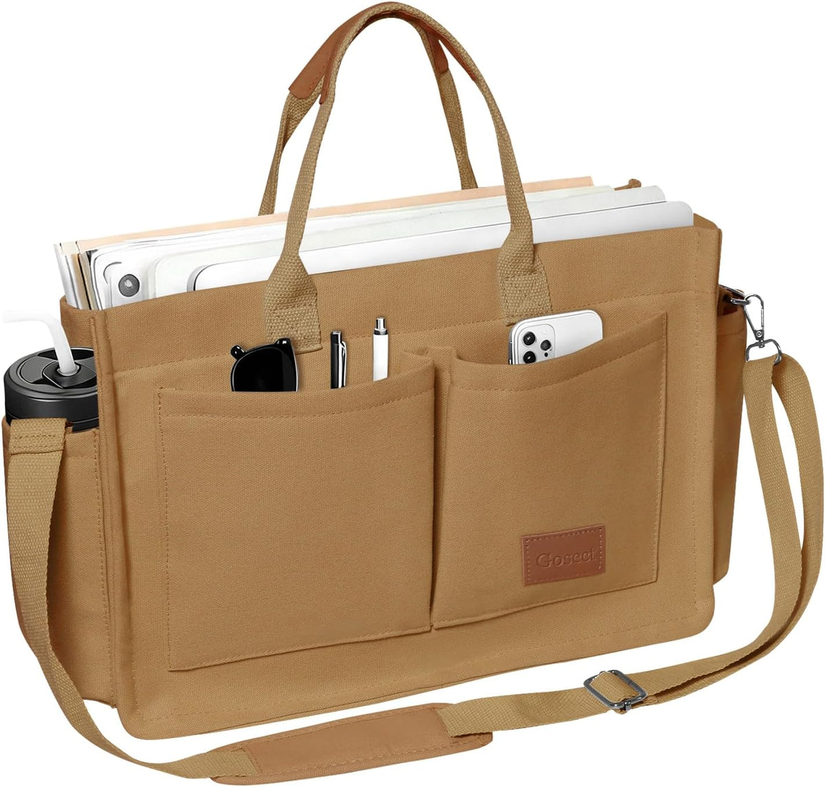 Women’s Canvas Multi-Pocket Tote Bag, Convertible Laptop Work Crossbody Shoulder Bag for Travel, Nurses & Teachers