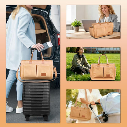 Women’s Canvas Multi-Pocket Tote Bag, Convertible Laptop Work Crossbody Shoulder Bag for Travel, Nurses & Teachers