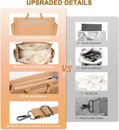 Women’s Canvas Multi-Pocket Tote Bag, Convertible Laptop Work Crossbody Shoulder Bag for Travel, Nurses & Teachers
