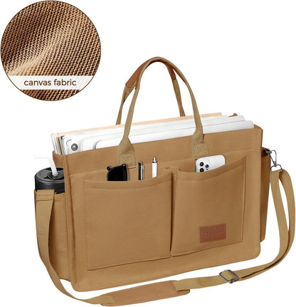 Women’s Canvas Multi-Pocket Tote Bag, Convertible Laptop Work Crossbody Shoulder Bag for Travel, Nurses & Teachers