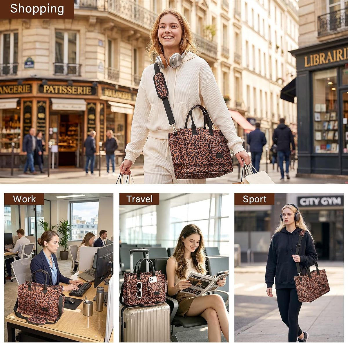 Women’s Canvas Multi-Pocket Tote Bag, Convertible Laptop Work Crossbody Shoulder Bag for Travel, Nurses & Teachers