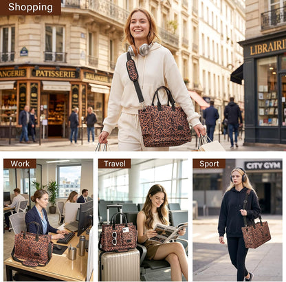 Women’s Canvas Multi-Pocket Tote Bag, Convertible Laptop Work Crossbody Shoulder Bag for Travel, Nurses & Teachers