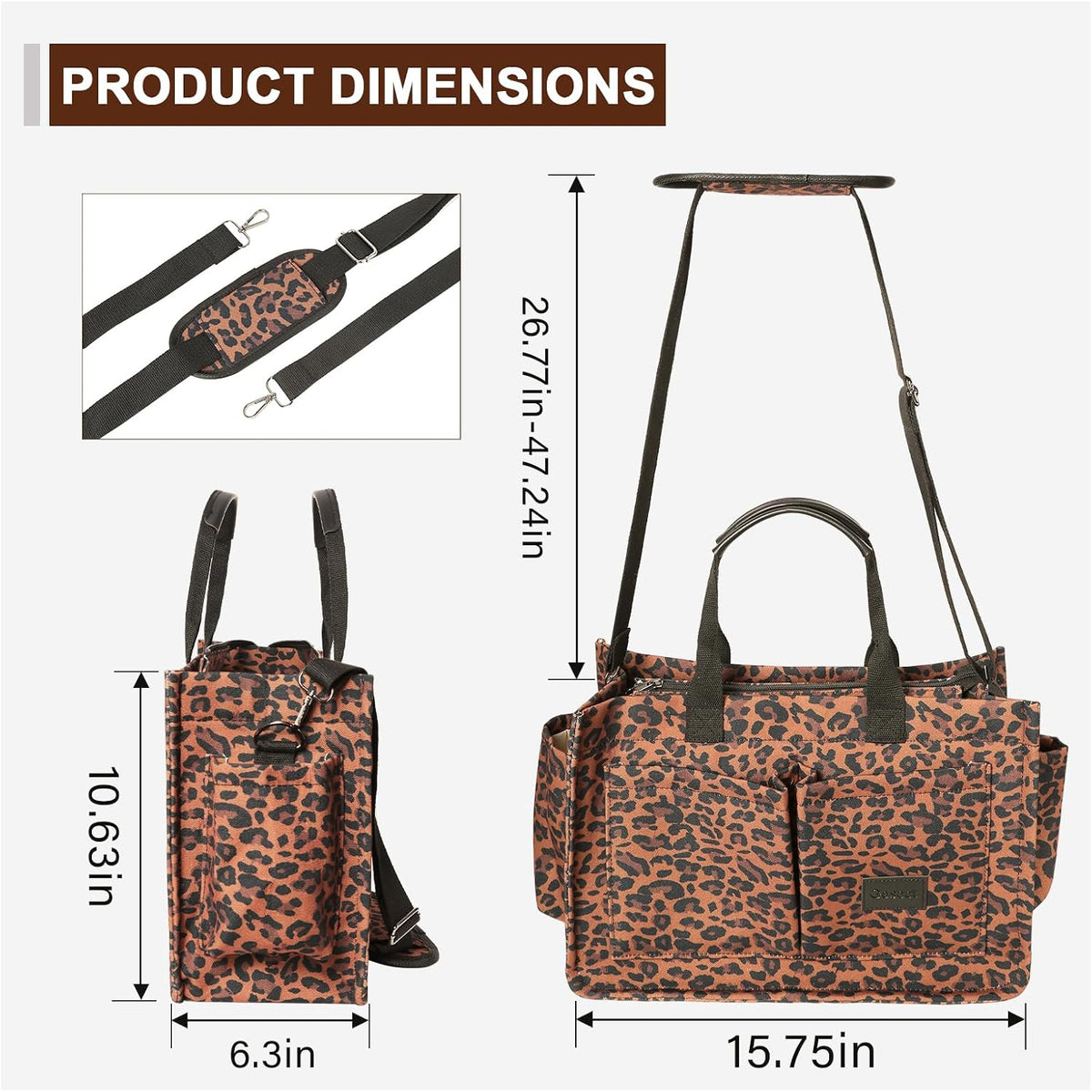 Women’s Canvas Multi-Pocket Tote Bag, Convertible Laptop Work Crossbody Shoulder Bag for Travel, Nurses & Teachers