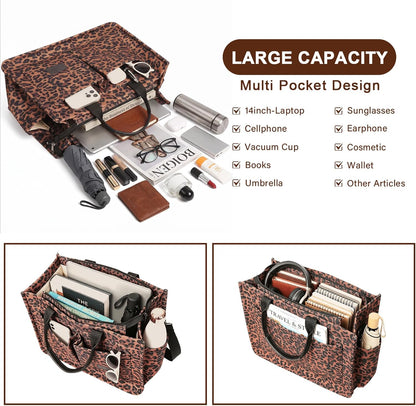 Women’s Canvas Multi-Pocket Tote Bag, Convertible Laptop Work Crossbody Shoulder Bag for Travel, Nurses & Teachers