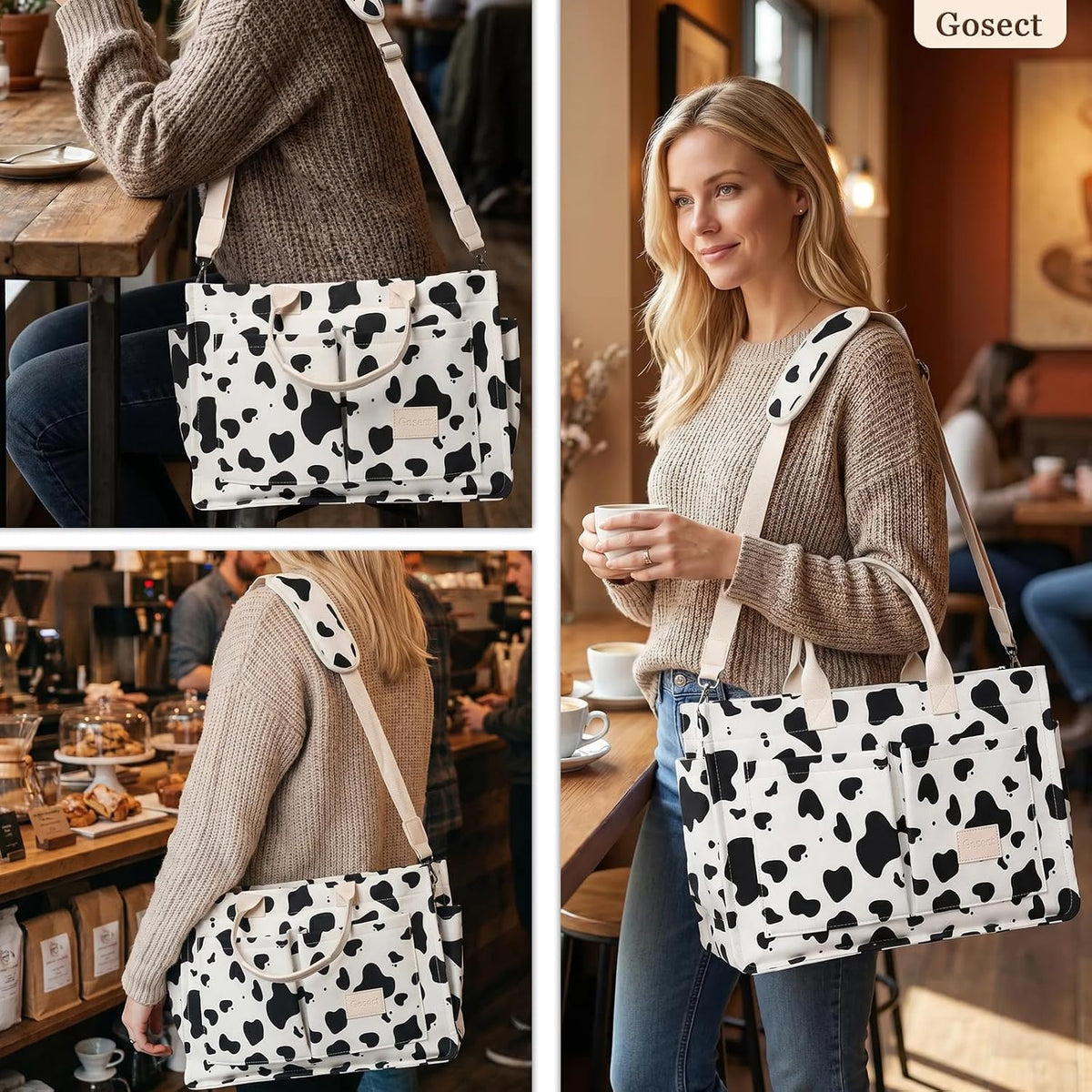 Women’s Canvas Multi-Pocket Tote Bag, Convertible Laptop Work Crossbody Shoulder Bag for Travel, Nurses & Teachers