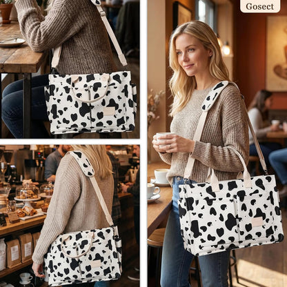Women’s Canvas Multi-Pocket Tote Bag, Convertible Laptop Work Crossbody Shoulder Bag for Travel, Nurses & Teachers