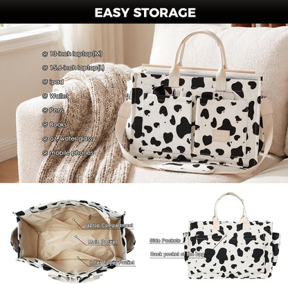 Women’s Canvas Multi-Pocket Tote Bag, Convertible Laptop Work Crossbody Shoulder Bag for Travel, Nurses & Teachers