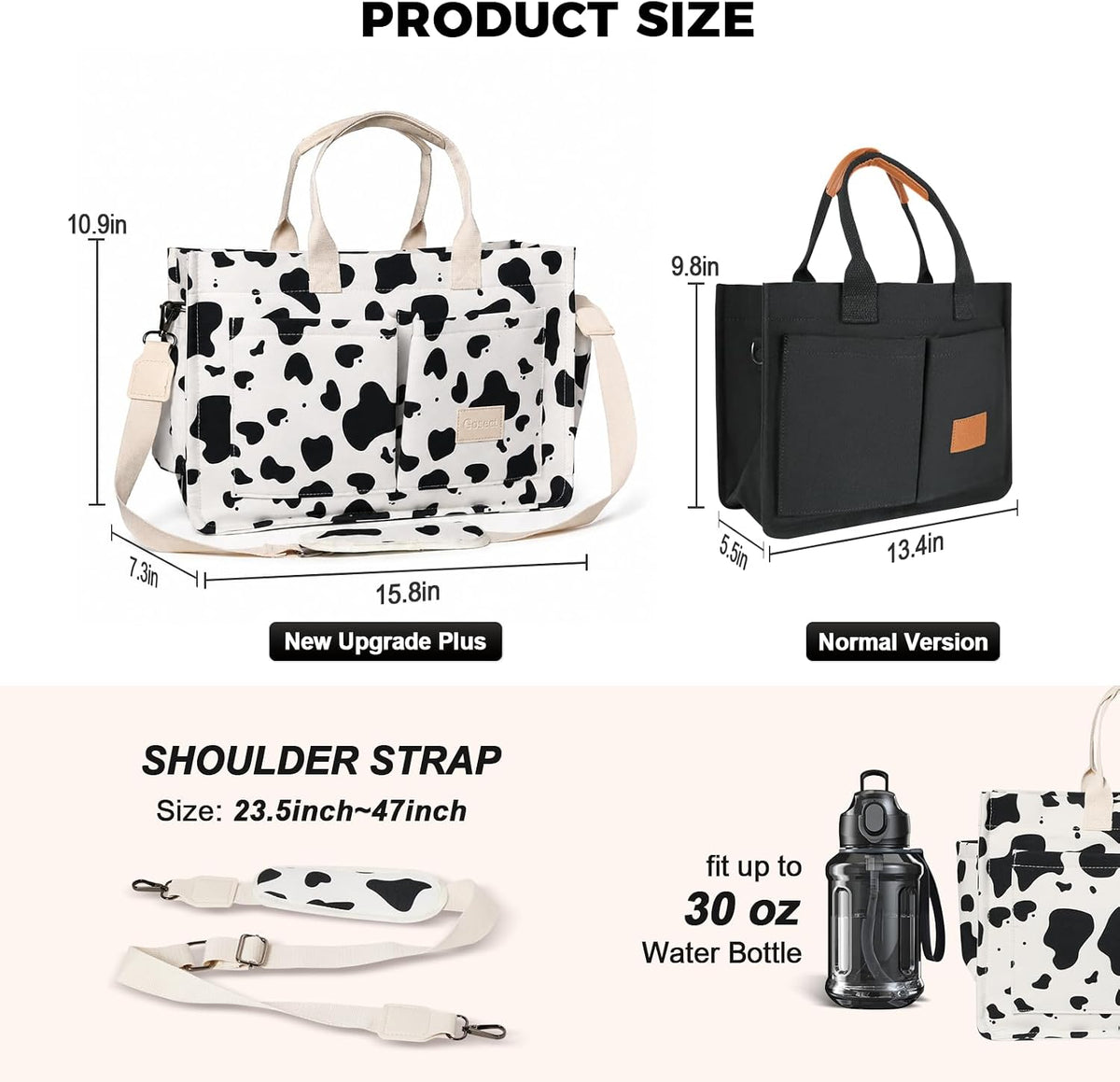 Women’s Canvas Multi-Pocket Tote Bag, Convertible Laptop Work Crossbody Shoulder Bag for Travel, Nurses & Teachers