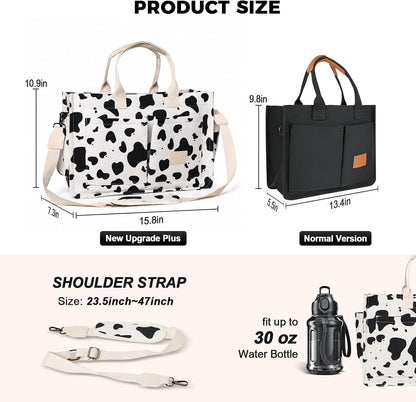 Women’s Canvas Multi-Pocket Tote Bag, Convertible Laptop Work Crossbody Shoulder Bag for Travel, Nurses & Teachers