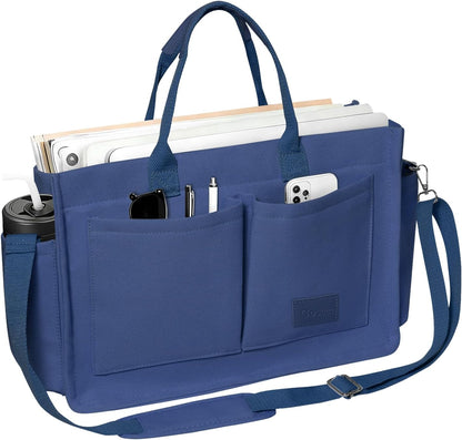 Women’s Canvas Multi-Pocket Tote Bag, Convertible Laptop Work Crossbody Shoulder Bag for Travel, Nurses & Teachers
