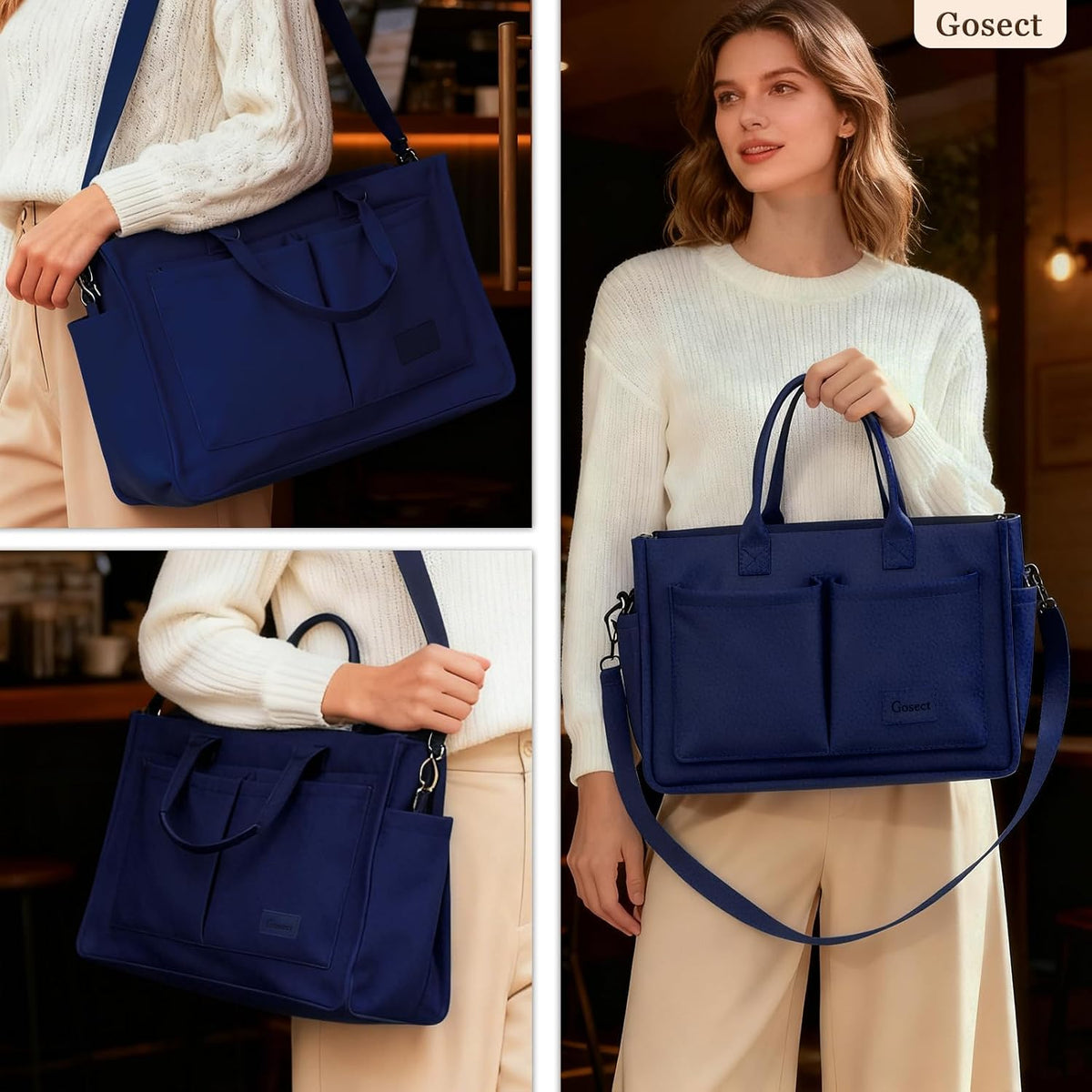 Women’s Canvas Multi-Pocket Tote Bag, Convertible Laptop Work Crossbody Shoulder Bag for Travel, Nurses & Teachers