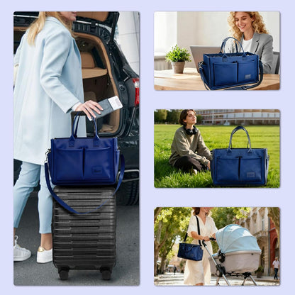 Women’s Canvas Multi-Pocket Tote Bag, Convertible Laptop Work Crossbody Shoulder Bag for Travel, Nurses & Teachers