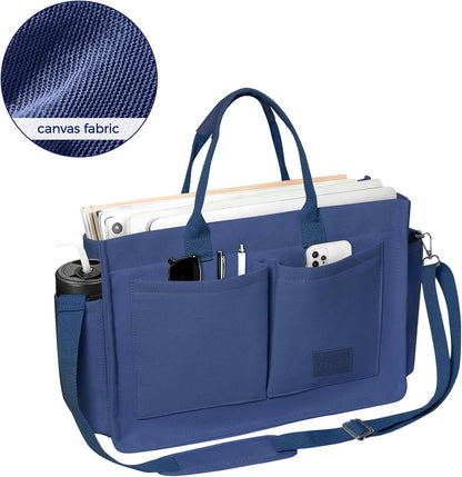 Women’s Canvas Multi-Pocket Tote Bag, Convertible Laptop Work Crossbody Shoulder Bag for Travel, Nurses & Teachers