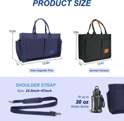 Women’s Canvas Multi-Pocket Tote Bag, Convertible Laptop Work Crossbody Shoulder Bag for Travel, Nurses & Teachers