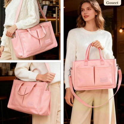 Women’s Canvas Multi-Pocket Tote Bag, Convertible Laptop Work Crossbody Shoulder Bag for Travel, Nurses & Teachers