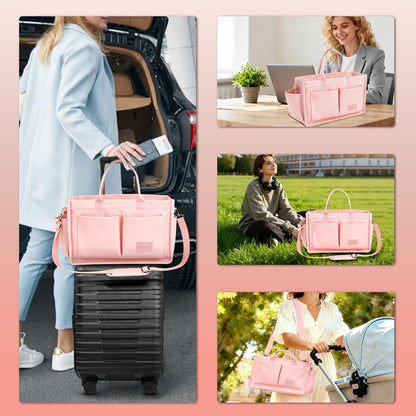 Women’s Canvas Multi-Pocket Tote Bag, Convertible Laptop Work Crossbody Shoulder Bag for Travel, Nurses & Teachers