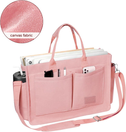 Women’s Canvas Multi-Pocket Tote Bag, Convertible Laptop Work Crossbody Shoulder Bag for Travel, Nurses & Teachers