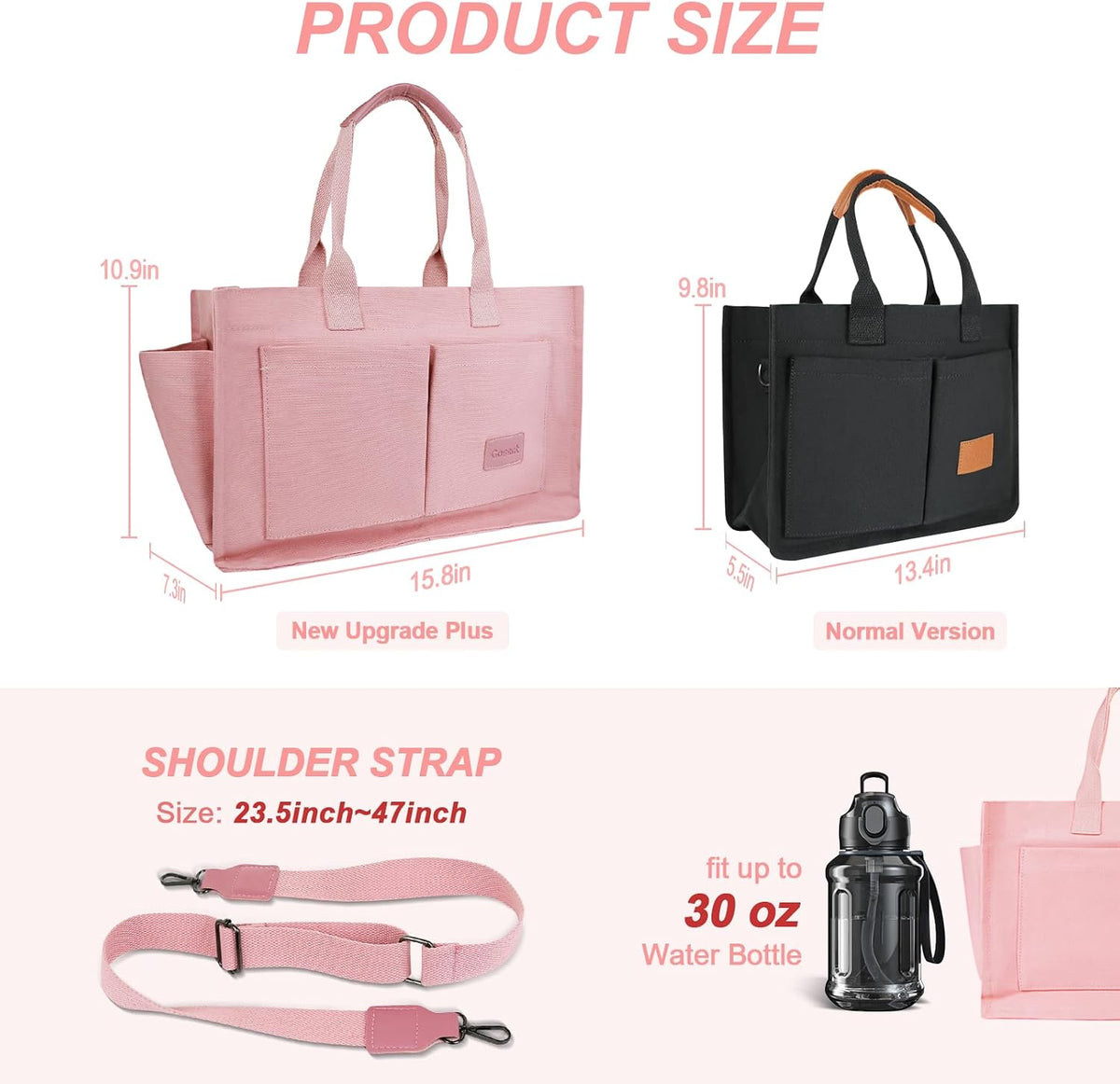 Women’s Canvas Multi-Pocket Tote Bag, Convertible Laptop Work Crossbody Shoulder Bag for Travel, Nurses & Teachers