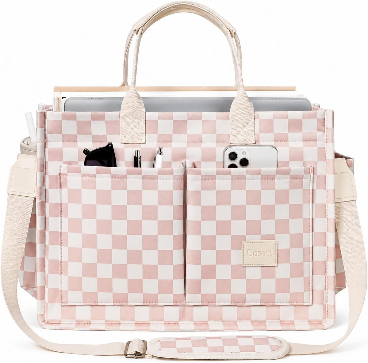Women’s Canvas Multi-Pocket Tote Bag, Convertible Laptop Work Crossbody Shoulder Bag for Travel, Nurses & Teachers