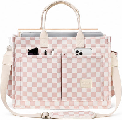 Women’s Canvas Multi-Pocket Tote Bag, Convertible Laptop Work Crossbody Shoulder Bag for Travel, Nurses & Teachers