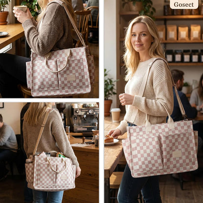 Women’s Canvas Multi-Pocket Tote Bag, Convertible Laptop Work Crossbody Shoulder Bag for Travel, Nurses & Teachers