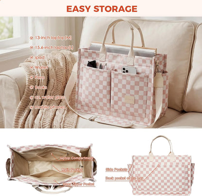 Women’s Canvas Multi-Pocket Tote Bag, Convertible Laptop Work Crossbody Shoulder Bag for Travel, Nurses & Teachers
