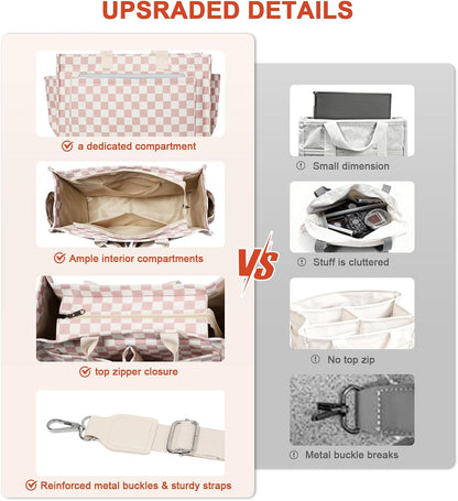 Women’s Canvas Multi-Pocket Tote Bag, Convertible Laptop Work Crossbody Shoulder Bag for Travel, Nurses & Teachers