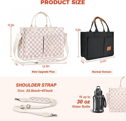 Women’s Canvas Multi-Pocket Tote Bag, Convertible Laptop Work Crossbody Shoulder Bag for Travel, Nurses & Teachers