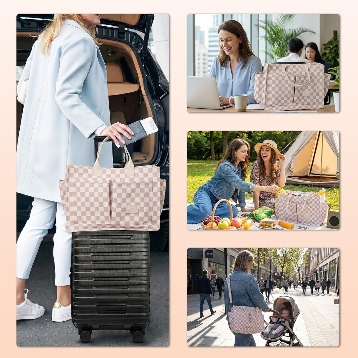 Women’s Canvas Multi-Pocket Tote Bag, Convertible Laptop Work Crossbody Shoulder Bag for Travel, Nurses & Teachers