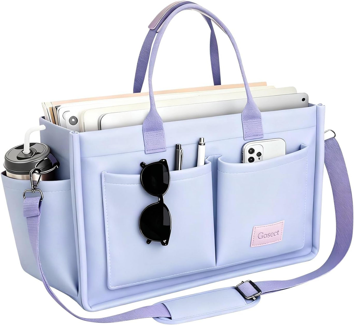 Women’s Canvas Multi-Pocket Tote Bag, Convertible Laptop Work Crossbody Shoulder Bag for Travel, Nurses & Teachers