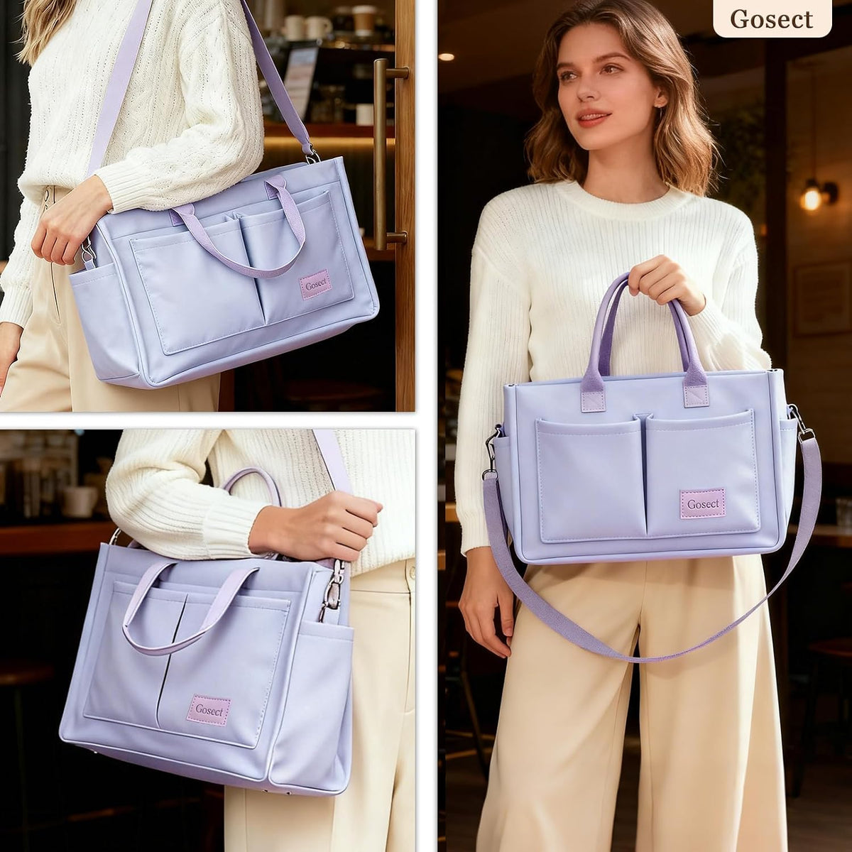 Women’s Canvas Multi-Pocket Tote Bag, Convertible Laptop Work Crossbody Shoulder Bag for Travel, Nurses & Teachers
