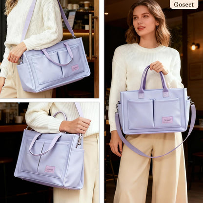 Women’s Canvas Multi-Pocket Tote Bag, Convertible Laptop Work Crossbody Shoulder Bag for Travel, Nurses & Teachers