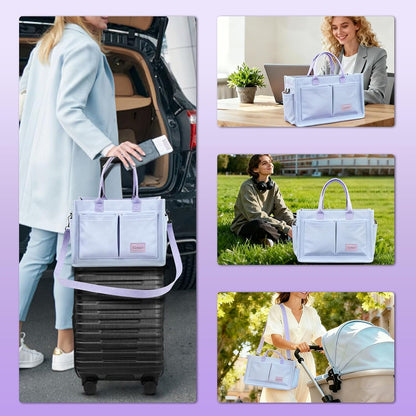 Women’s Canvas Multi-Pocket Tote Bag, Convertible Laptop Work Crossbody Shoulder Bag for Travel, Nurses & Teachers