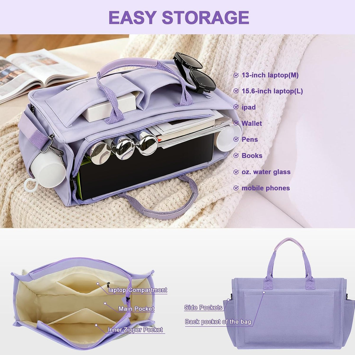 Women’s Canvas Multi-Pocket Tote Bag, Convertible Laptop Work Crossbody Shoulder Bag for Travel, Nurses & Teachers